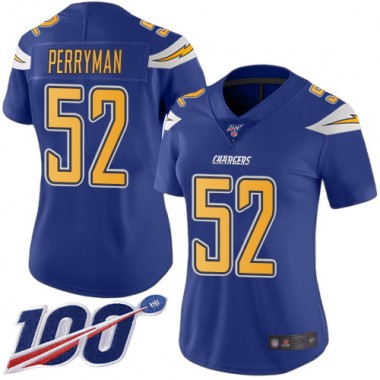 Los Angeles Chargers NFL Football Denzel Perryman Electric Blue Jersey Women Limited  #52 100th Season Rush Vapor Untouchable->women nfl jersey->Women Jersey
